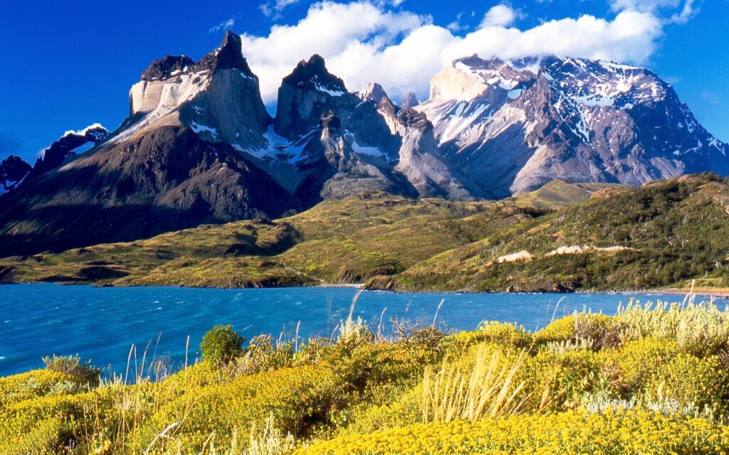 Torres del Paine from Lake Pehoé, Torres del Paine National Park, Chile.